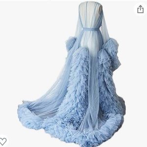 Sheer long robe puffy tulle maternity